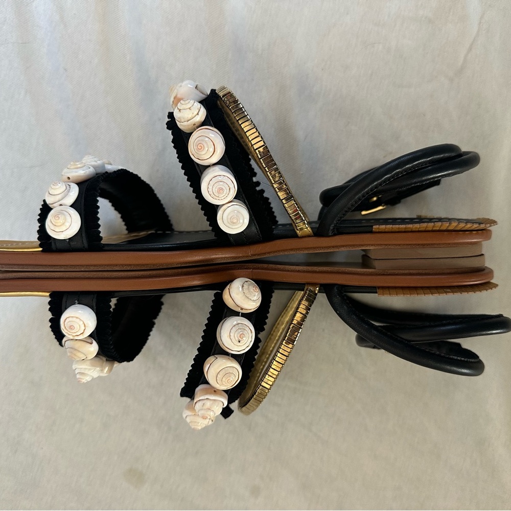 New Tory Burch Black and Gold Sinclair seashell Women's Sandals 9 with box - Picture 9 of 16